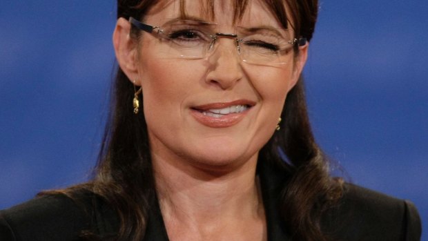 Republican vice presidential candidate  Sarah Palin winks during the 2008 debate against Joe Biden.