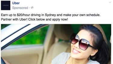 An advertisement that appears on Facebook for drivers.