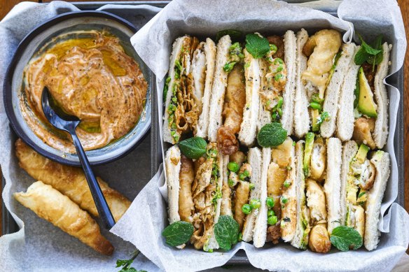 Fish fingers meet club sandwiches.