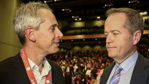 Labor MP Andrew Giles with Opposition Leader Bill Shorten at Labor's national conference in 2015
