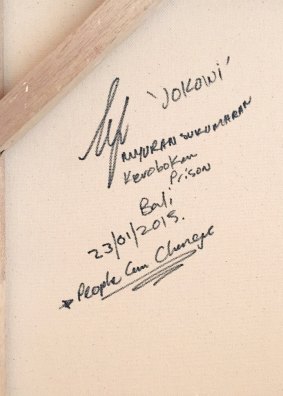 "People can change": Myuran Sukumaran's poignant inscription on his portrait of Indonesian President Joko Widodo.