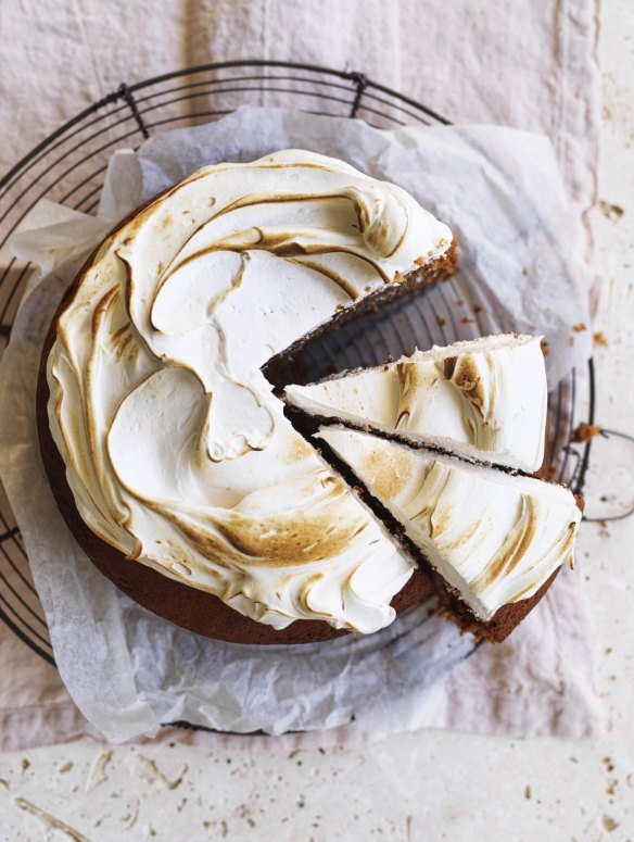 Spiced sweet potato cake with 'marshmallow' topping.