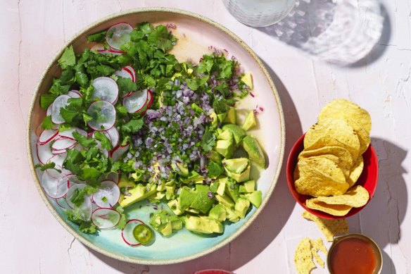 Ingredients for chunky guacamole.