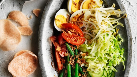 Adam Liaw's delicious gado gado salad with eggs and peanut dressing.