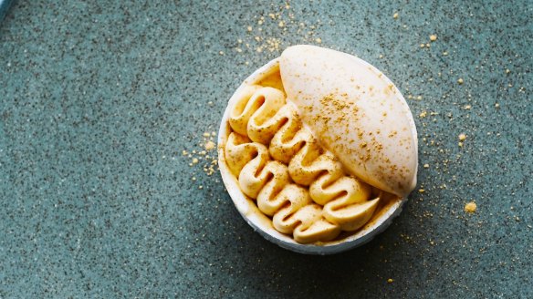 Spiced pumpkin creme diplomat, shiitake ice-cream and meringue at Laura.