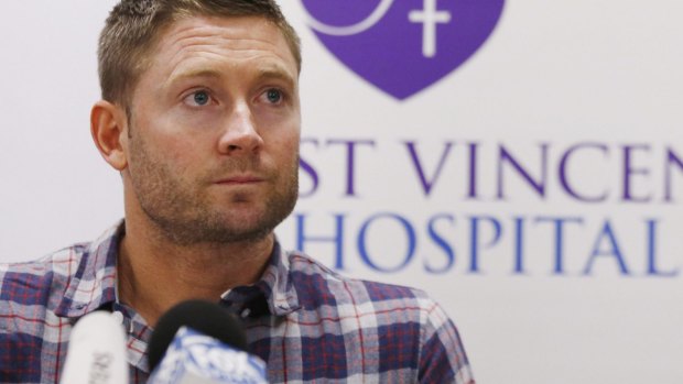 Dark day: An emotional Michael Clarke at the press conference following Phillip Hughes’ death on Thursday.