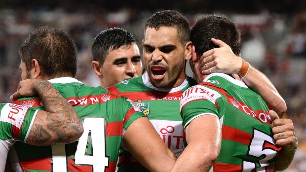 South Sydney celebrate their victory over the Broncos.