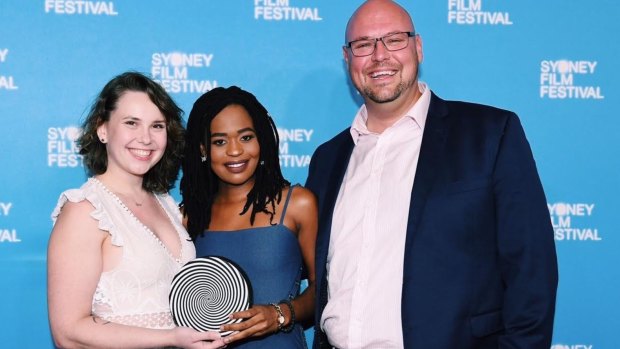 Mirene Igwabi with Grace Julia (left) and executive producer Stephen Lance at the Sydney Film Festival.