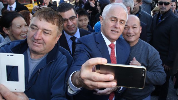 Prime Minister Malcolm Turnbull is selfie serving on Wednesday.