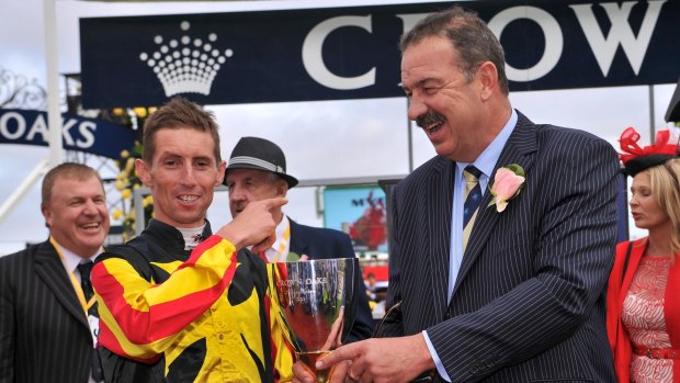 Oaks in mind: John Sargent and Nash Rawiller with the VRC Oaks trophy.