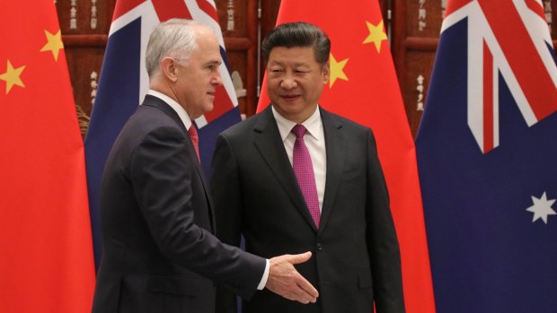Chinese President Xi Jiping welcomes Australian Prime Minister Malcolm Turnbull at the G20 summit in Hangzhou, China last year.