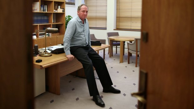 Agriculture Minister Barnaby Joyce inside his Parliament House office.