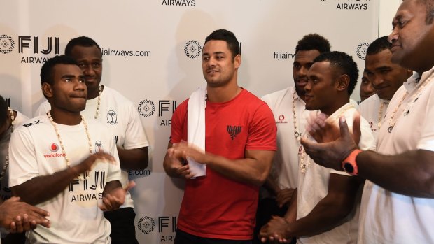 New team: Jarryd Hayne, who met the Fiji rugby sevens in February in Sydney, has announced he will join them in Rio for the Olympics.