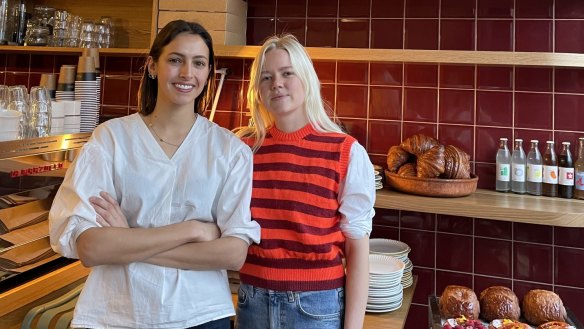 Dom Gattermayr (left) and Rose Richards at their cafe in Fitzroy North, Florian. 