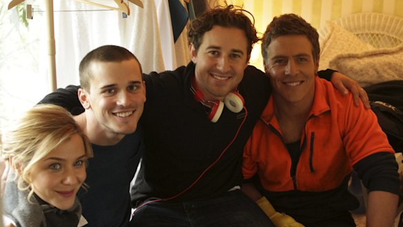 <i>Cooped Up</i> director Kane Guglielmi (third from left) with actors Kathryn Beck, Charles Cottier and Stephen Peacocke.