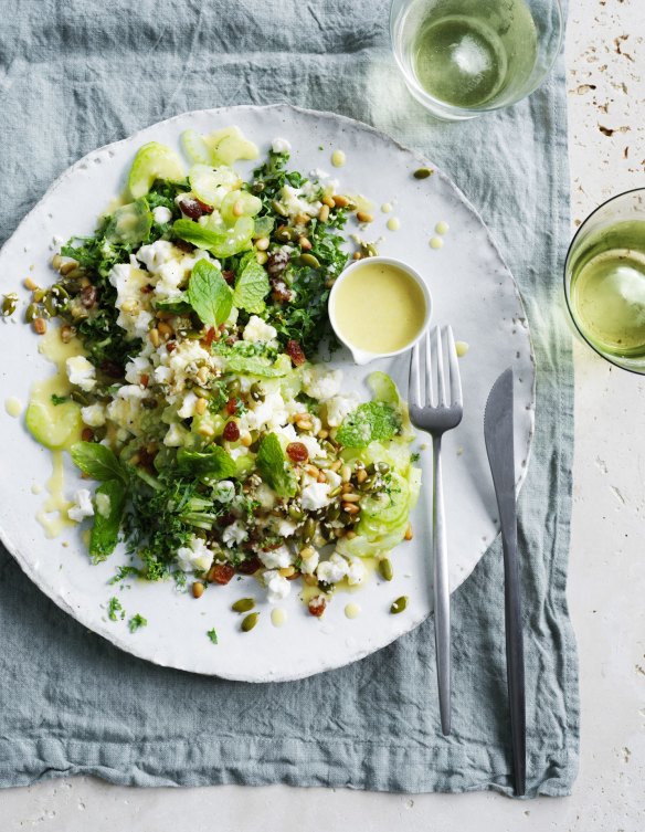 This kale and cauliflower salad is salty, sweet, crunchy and bright.