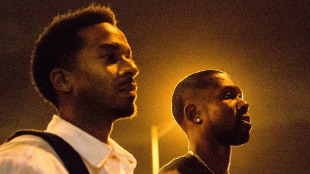 Andre Holland as Kevin and Trevante Rhodes as Black on Moonlight.