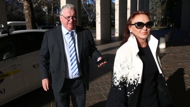 Former Newcastle lord mayor Jeff McCloy arrives at the High Court with his wife Tracey.