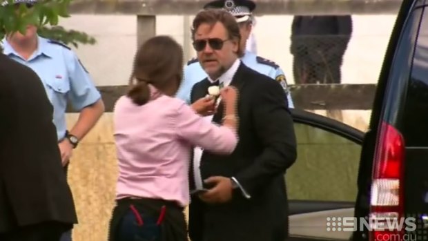Russell Crowe prepares for the ceremony at Bowral.
