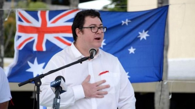 George Christensen speaks at a Reclaim Australia rally in Mackay on July 19.