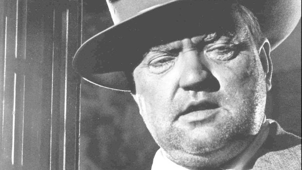 Orson Welles as Hank Quinlan in his 1958 film <i>A Touch of Evil</I>.