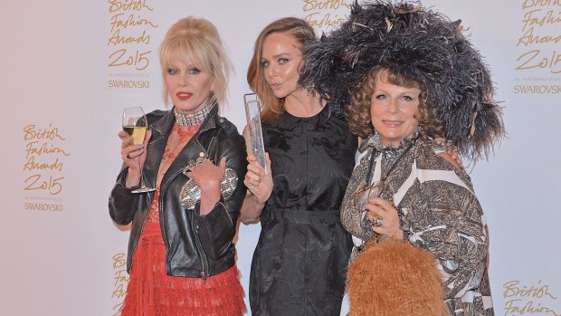 Good friends off stage, Joanna  Lumley, Stella McCartney and Jennifer Saunders pose in the Winners Room at the British Fashion Awards last year at the London Coliseum.