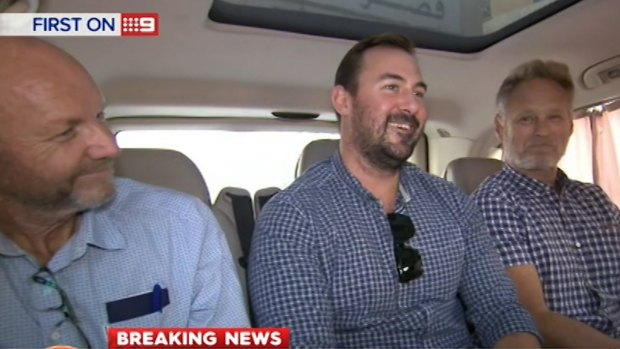 The 60 Minutes crew, Stephen Rice, Ben Williamson and David Ballment, following their release from a Lebanon jail.