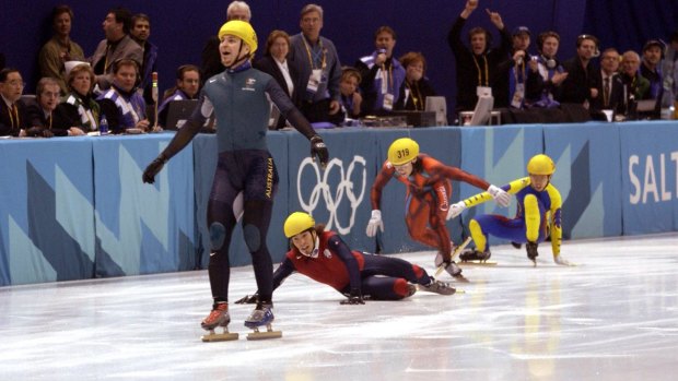 Steven Bradbury skated to Olympic victory as rivals  crashed out.