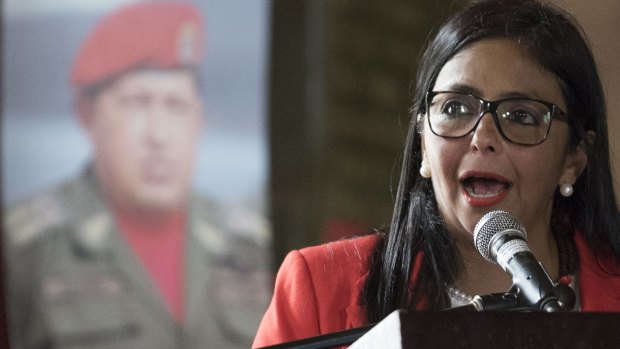 Delcy Rodriguez speaks while accepting her new post as President of the Constituent Assembly in Caracas, Venezuela.