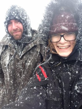 Adam and Esther enjoy the snow at Bluff Knoll on Sunday. 