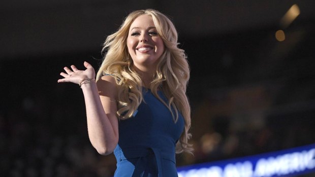 Tiffany Trump, the 22-year-old daughter of Donald Trump, waves after speaking at the Republican National Convention.