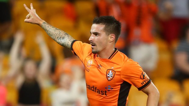 One more to come: Jamie Maclaren celebrates his second goal.
