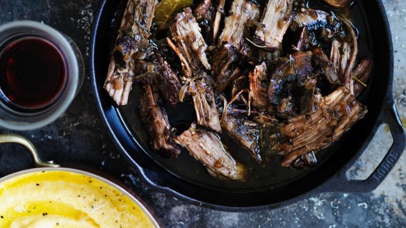 Neil Perry's slow-cooked beef brisket with mushrooms.