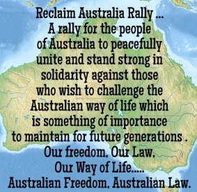 An image from the Reclaim Australia Rally Facebook page.