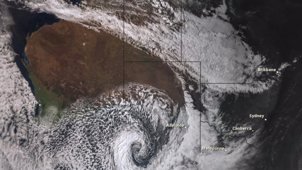 A satellite image shows the storm over South Australia on Wednesday.