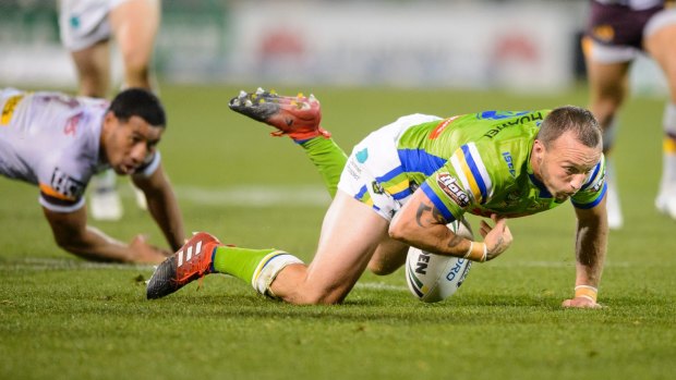 Raiders' Josh Hodgson loses the ball after being ankle tapped near the end of the first half.