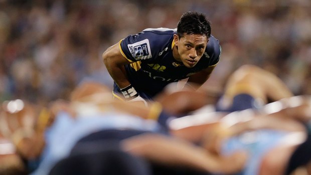 Pressure: Christian Lealiifano eyes off the Waratahs' scrum which was again problematic in the loss to the Brumbies.