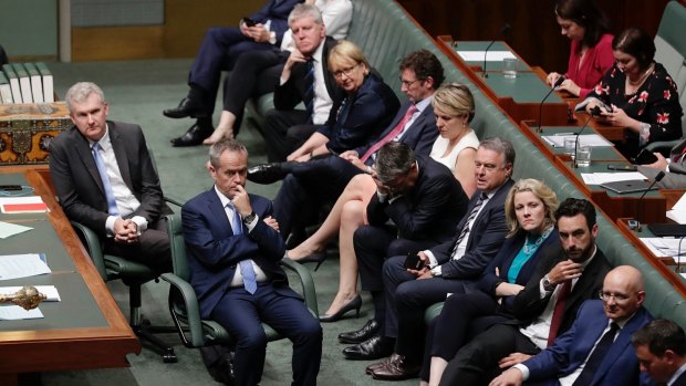 Opposition Leader Bill Shorten and other Labor MPs during during a resolution on Wednesday.