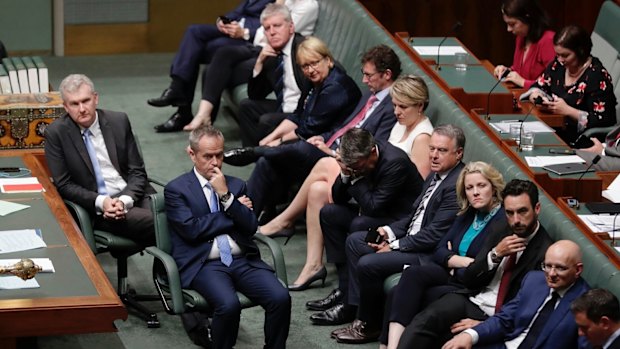 Opposition Leader Bill Shorten and other Labor MPs during during a resolution on Wednesday.