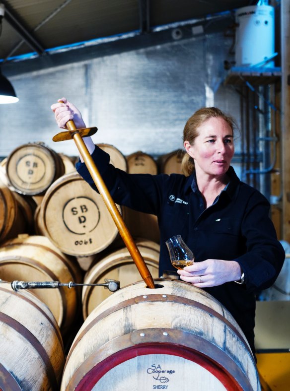 Suzy Brett at work at Spring Bay Distillery.