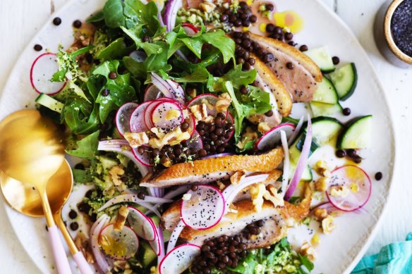 If it's too hot, sub in tinned lentils for this summery duck salad.