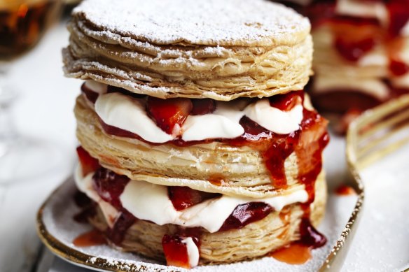 Simple dessert: Strawberries and cream millefeuille.