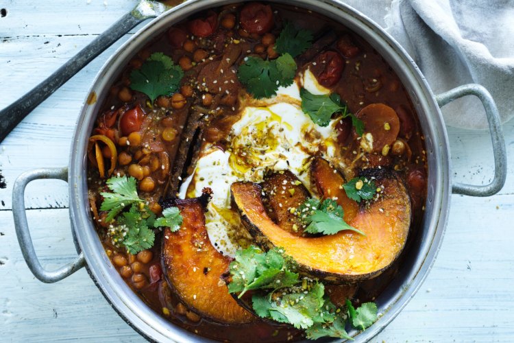 Jill Dupleix's chickpea and pumpkin bake.