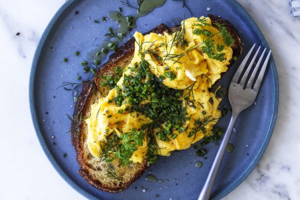 Serve these buttery scrambled eggs on sourdough toast.