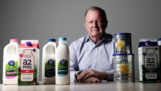 Geoff Babidge, chief executive of a2 company, with key products.