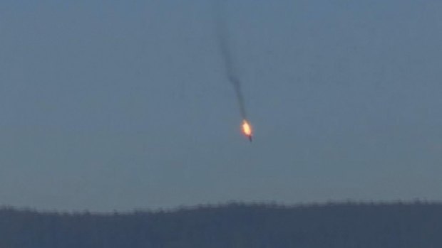 The jet crashed to the ground after being shot down by Turkish F-16s. 