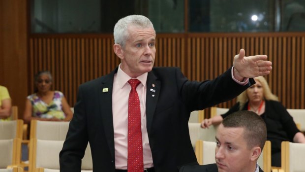 Senator Malcolm Roberts during a press conference at Parliament House Canberra on Tuesday. 
