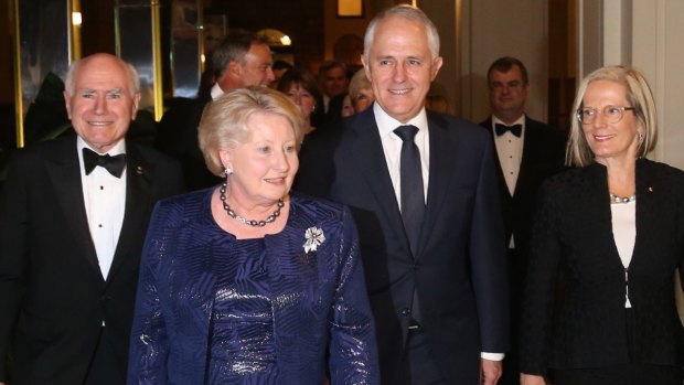 Prime Minister Malcolm Turnbull and his wife Lucy with John and Janette Howard at the dinner in Sydney.