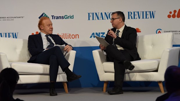 Anthony Pratt, left, speaking at the AFR Business Summit on Thursday. 