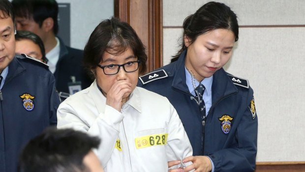 Choi Soon-sil, the jailed confidante of  South Korean President Park Geun-hye, appears for the first day of her trial at the Seoul Central District Court in Seoul. 